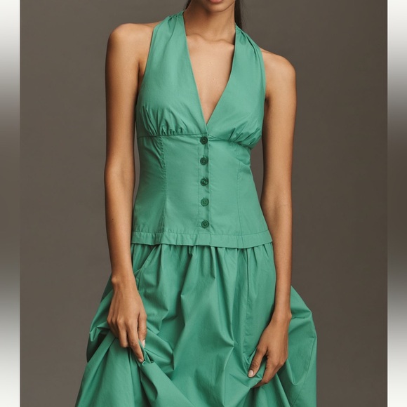 Anthropologie Dress by Maeve Halter V-Neck Drop-Waist Midi SIZE LARGE NEW - Picture 3 of 7